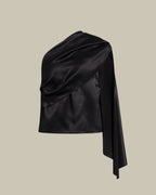 Black Satin One Shoulder Top With Drape
