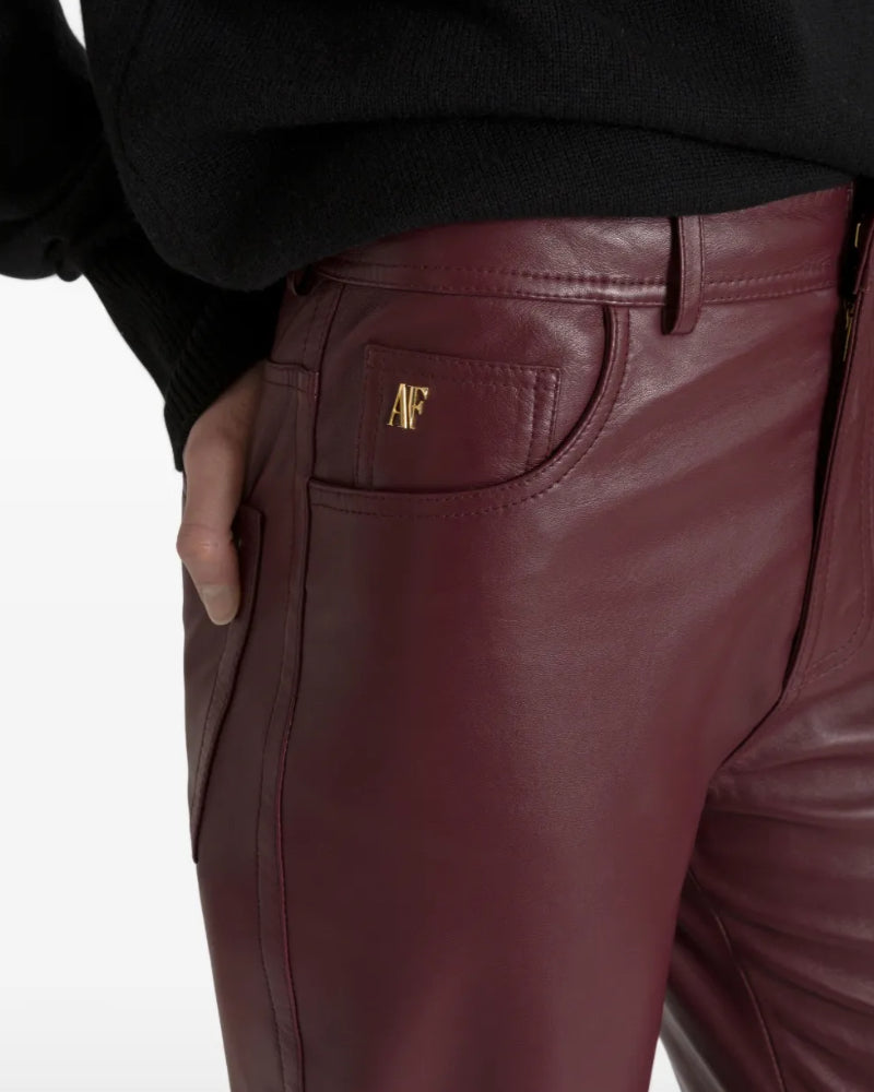 Straight Leg Trousers in Soft Burgundy Leather