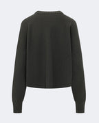 Dark Green Merino Wool Sweater with Ivory Chiffon Ruffles