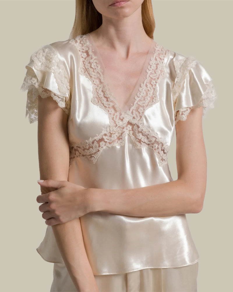 White Satin Lace Ruffled top