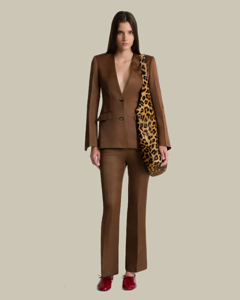 Brown Straight Leg Silk Trousers