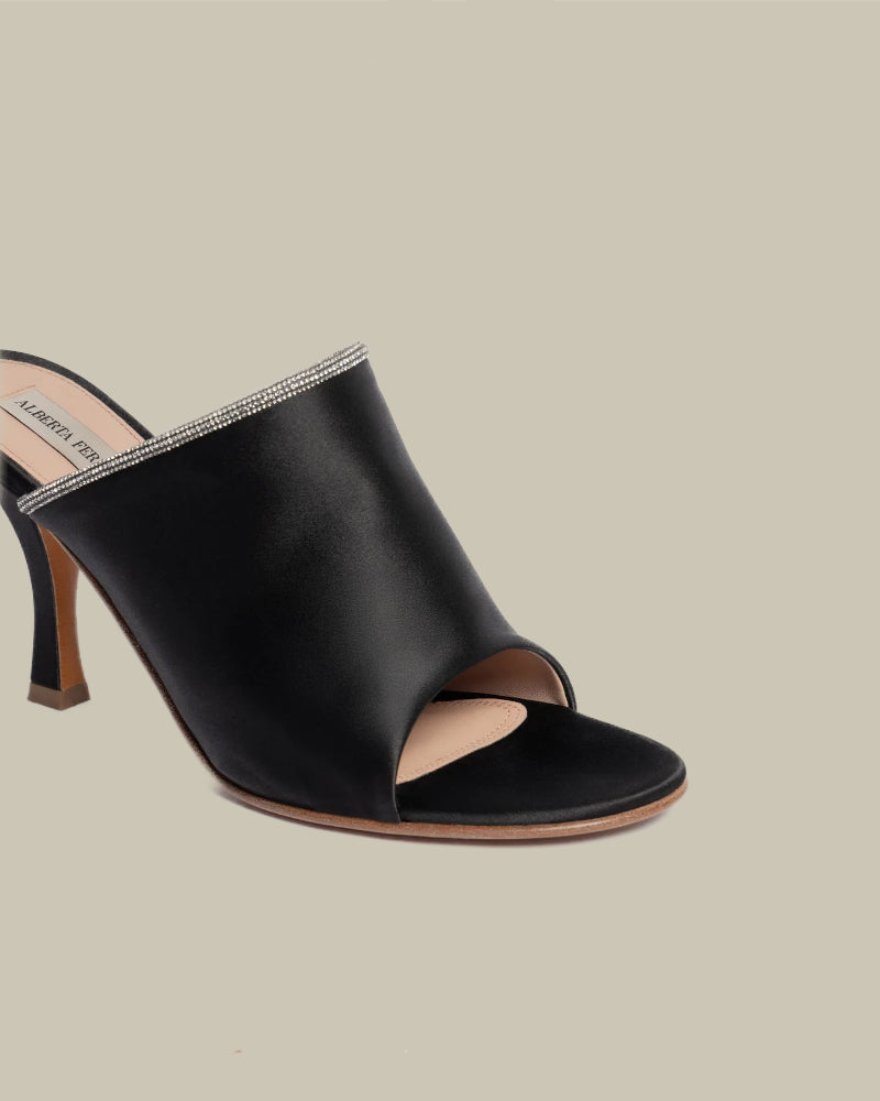 Satin Mules With Rhinestone Trim