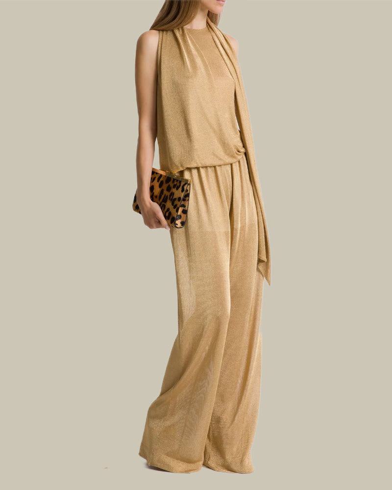 Wide Leg Gold Lurex Mesh Trousers