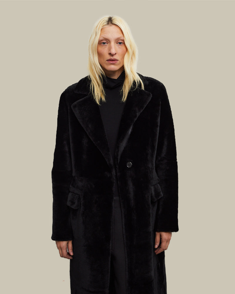 Black Reversible Lambskin Shearling Coat