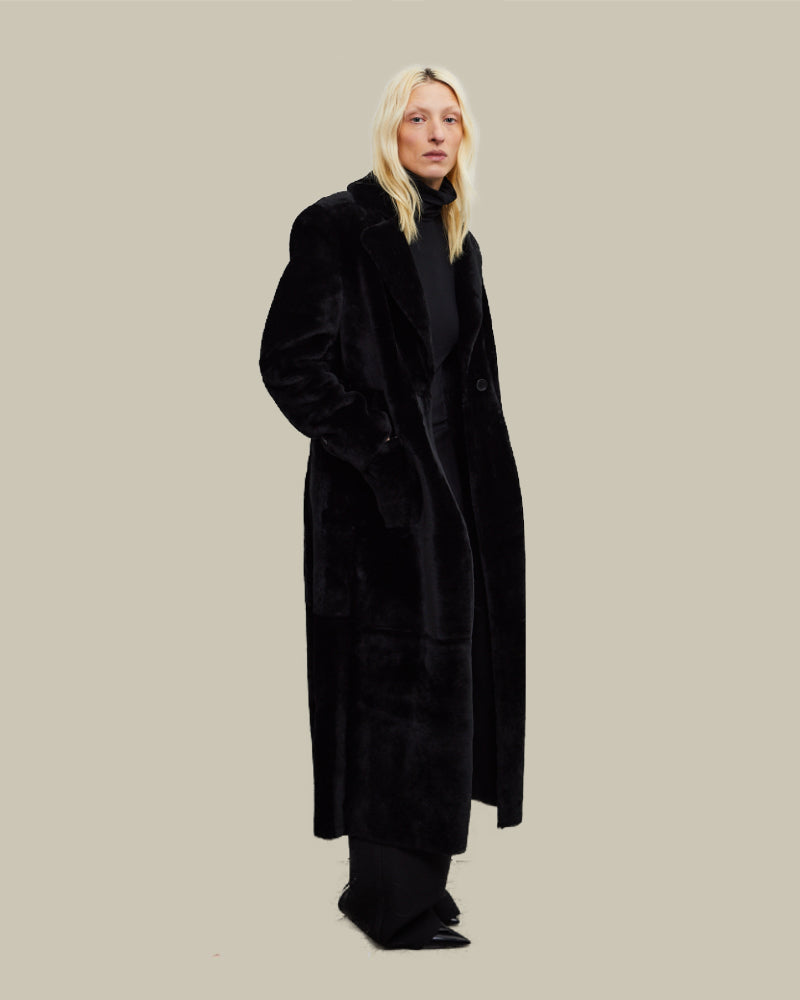 Black Reversible Lambskin Shearling Coat EU36