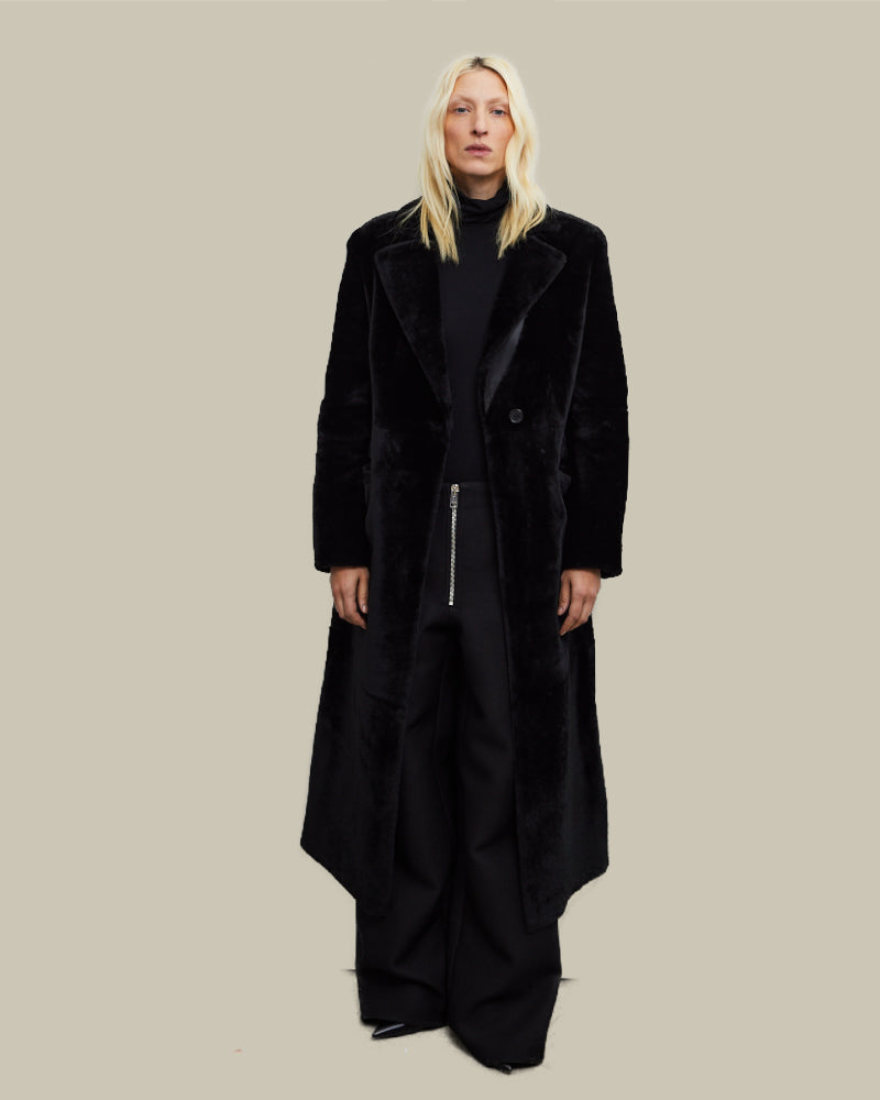 Black Reversible Lambskin Shearling Coat