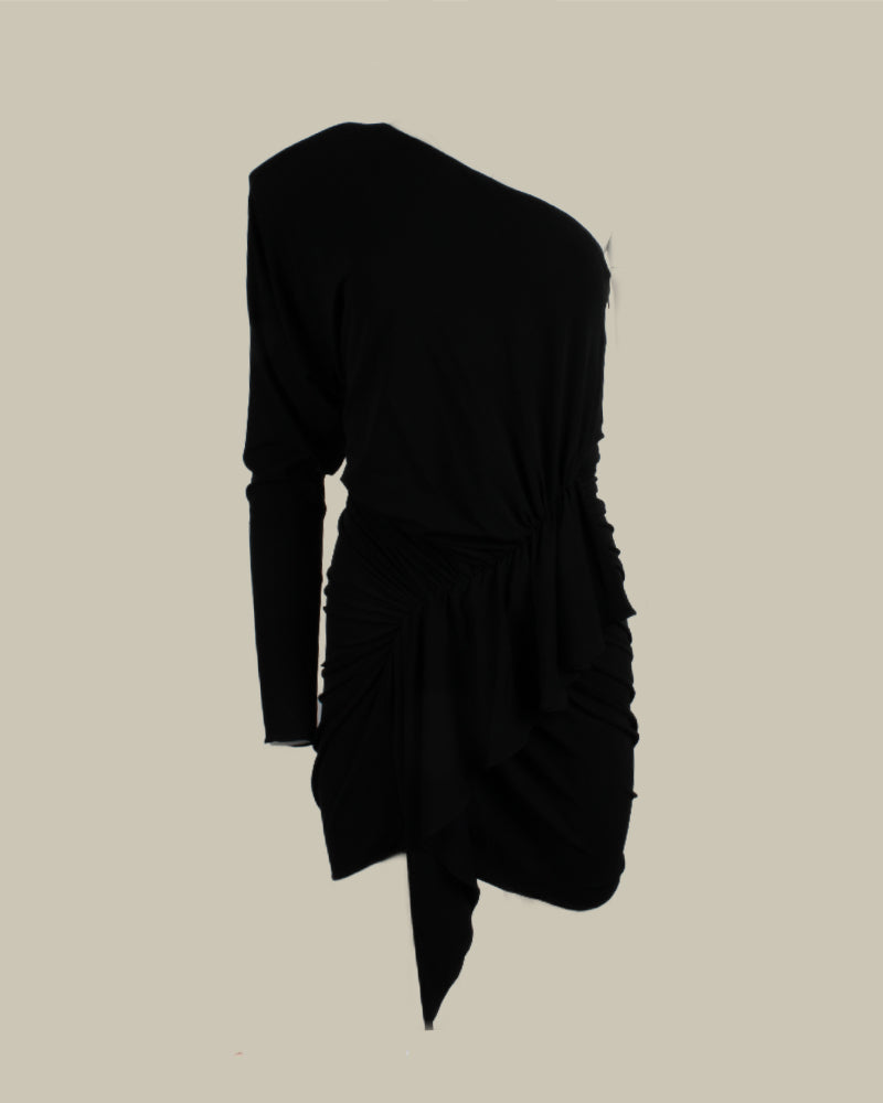 One Shoulder Black Jersey Mini Dress