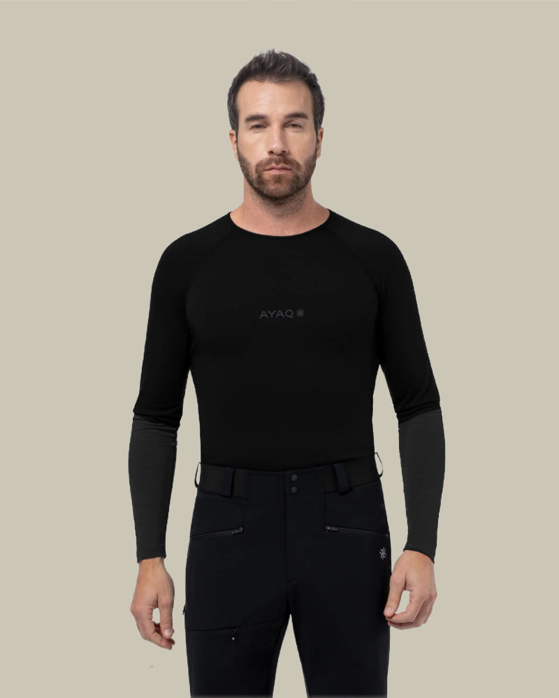 MEFONNA Merino Wool Long Sleeved T Shirt Black