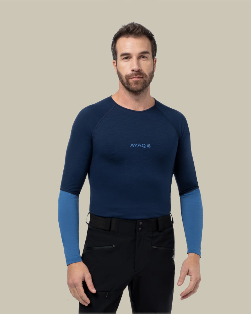 MEFONNA Merino Wool Long Sleeved T Shirt Blue Slate