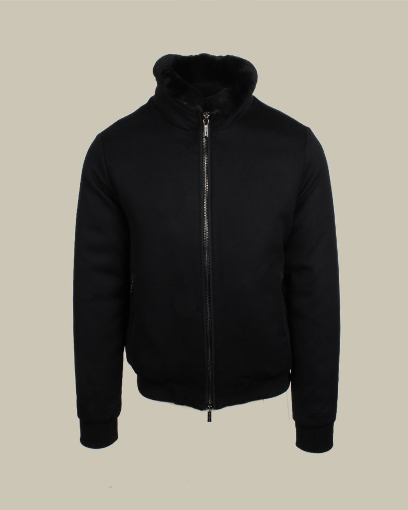 BELLATI Black Wool Shearling Zip Up Blouson