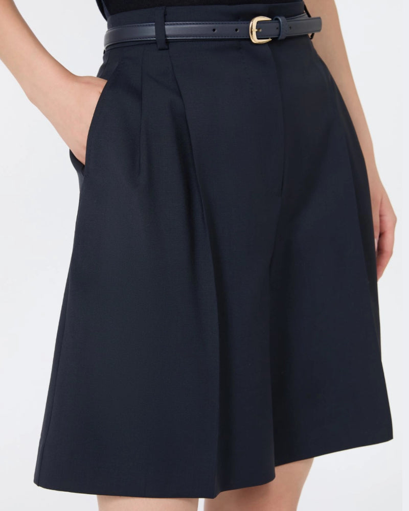 Navy Woolen Cloth Bermuda Shorts