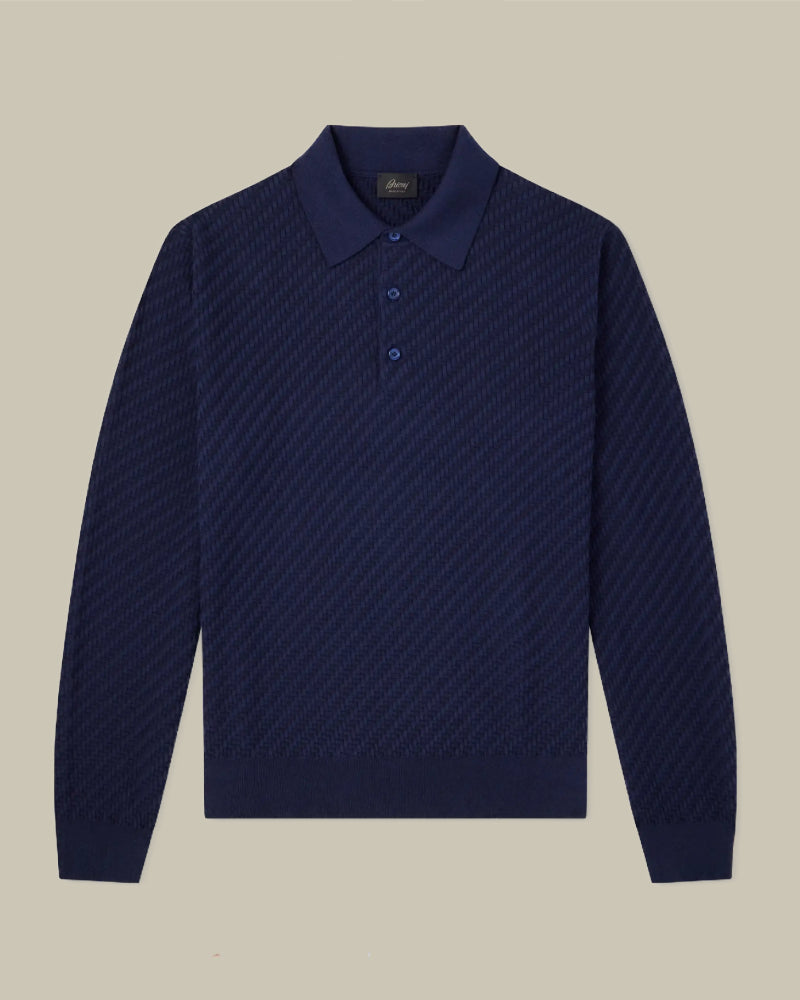 Blue Roman Weave Cotton, Cashmere & Silk Knit Polo
