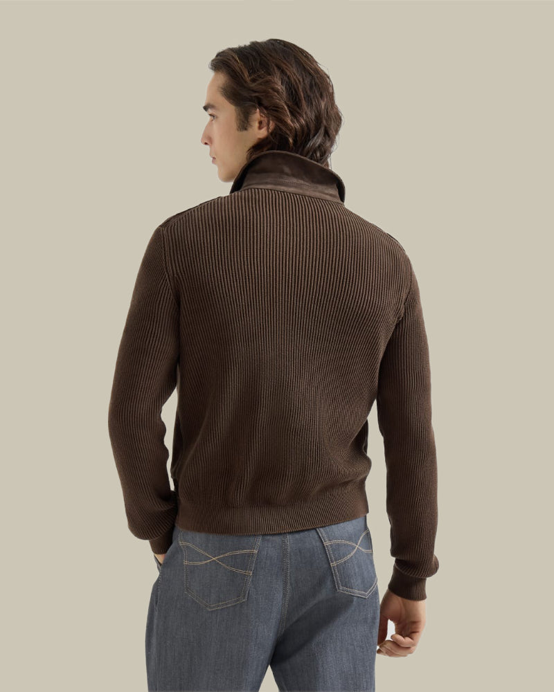 Espresso Suede Front Hybrid Knit Jacket