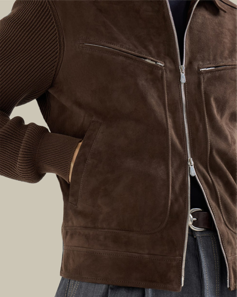 Espresso Suede Front Hybrid Knit Jacket