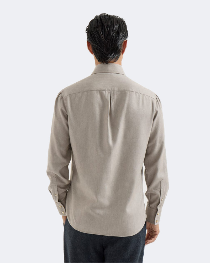 Beige Brushed Cotton Shirt With Spread Collar