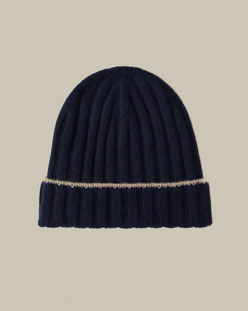 Navy Pure Cashmere Cable Knit Beanie Hat