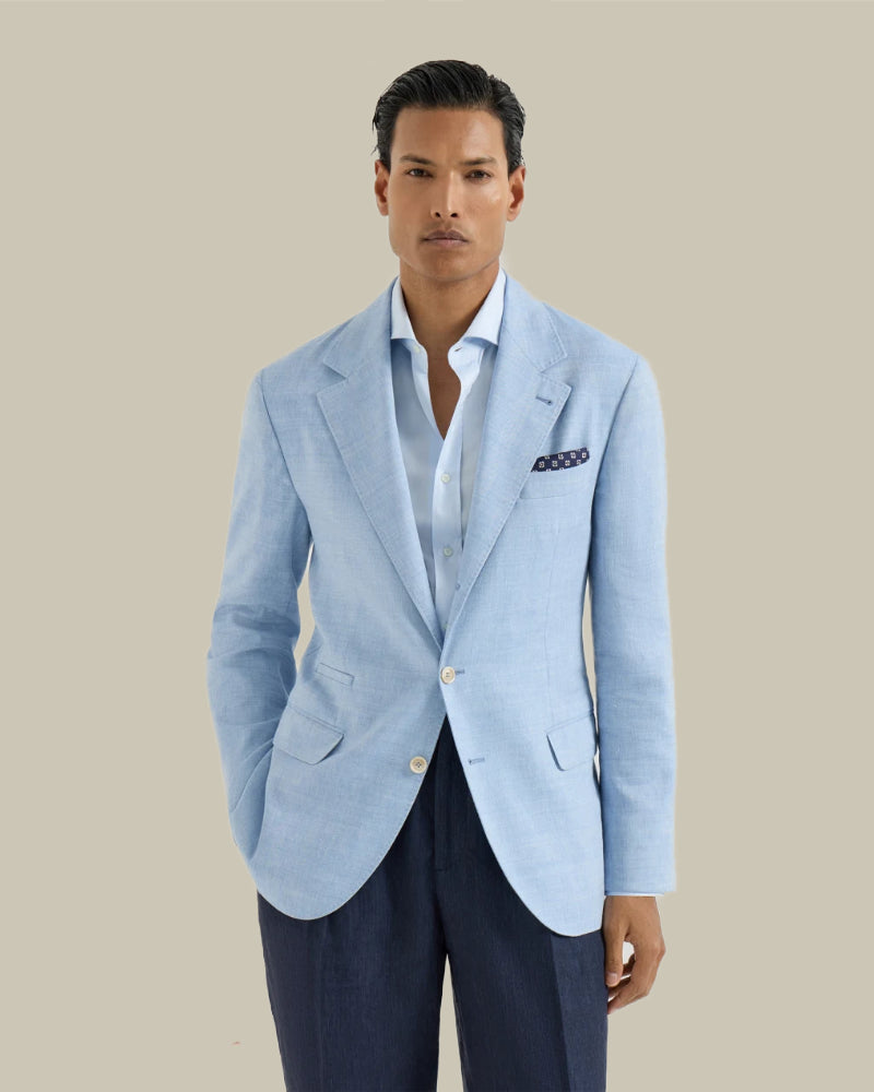 Light Blue Linen & Virgin Wool Single Breasted Blazer