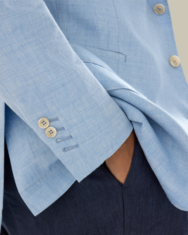 Light Blue Linen & Virgin Wool Single Breasted Blazer