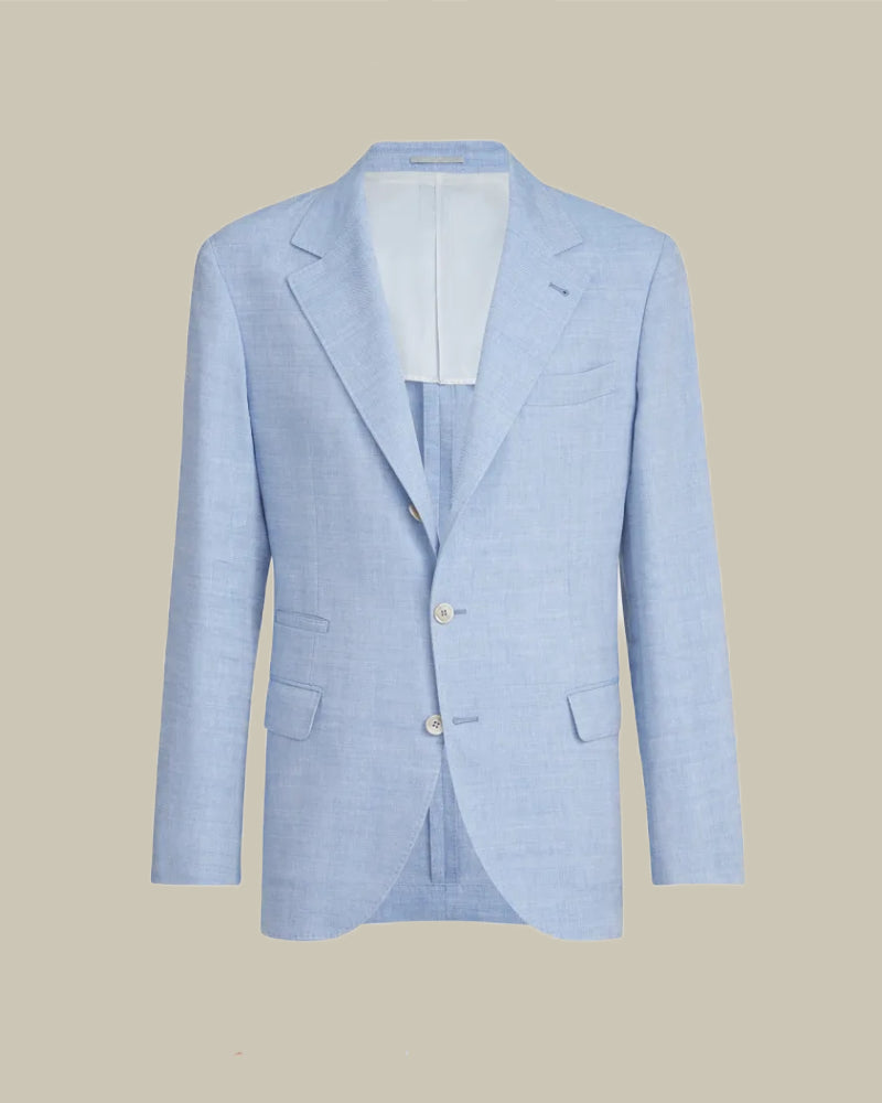 Light Blue Linen & Virgin Wool Single Breasted Blazer