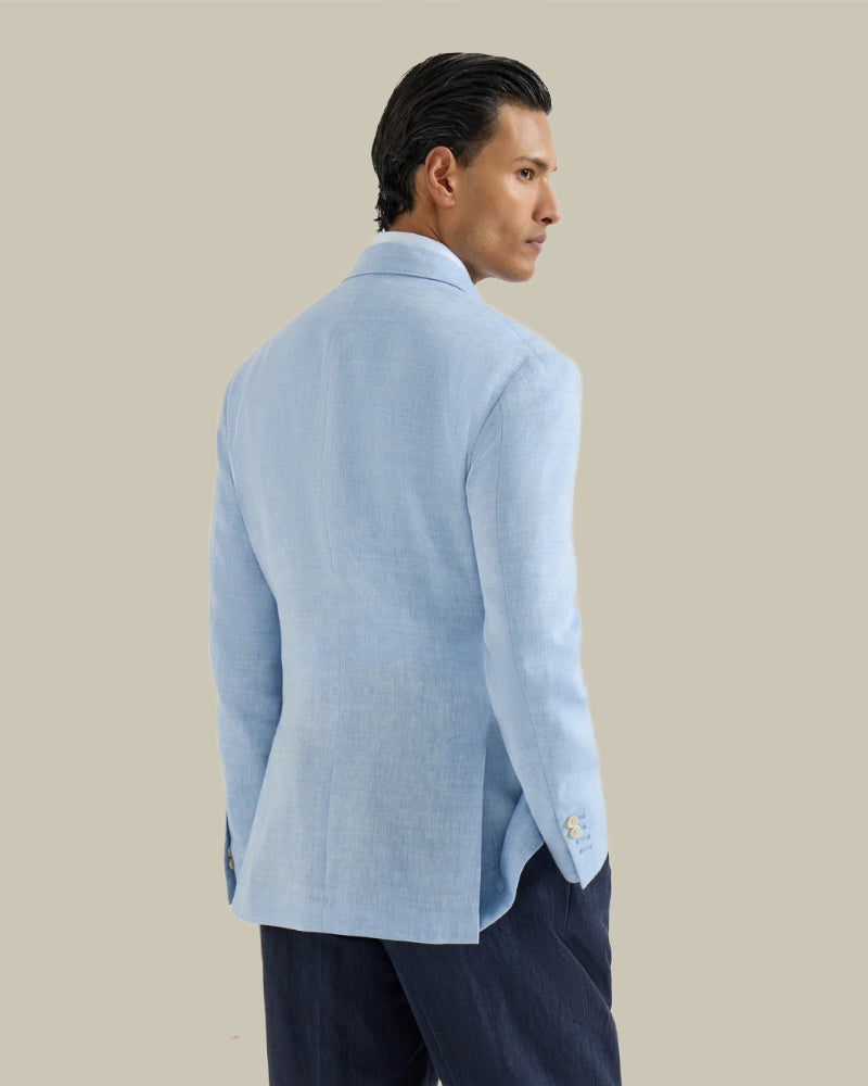Light Blue Linen & Virgin Wool Single Breasted Blazer