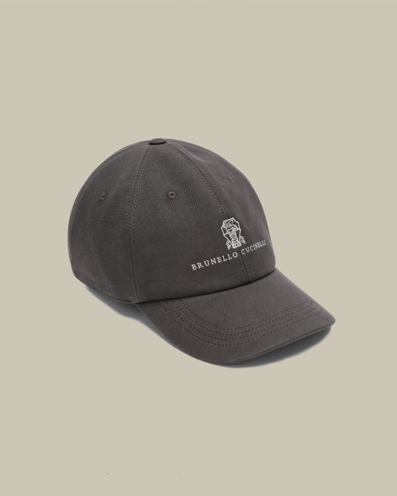 Brown Garment-Dyed Twisted Cotton Gabardine Baseball Logo Cap