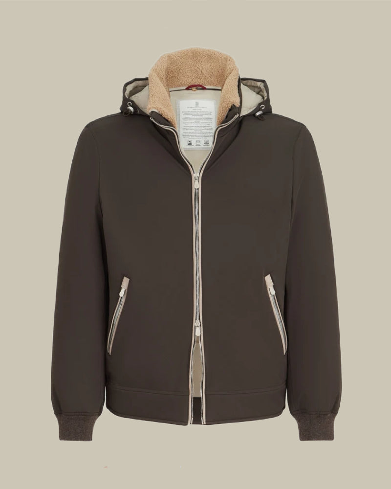 Brown Stretch Bonded Nylon Down Jacket