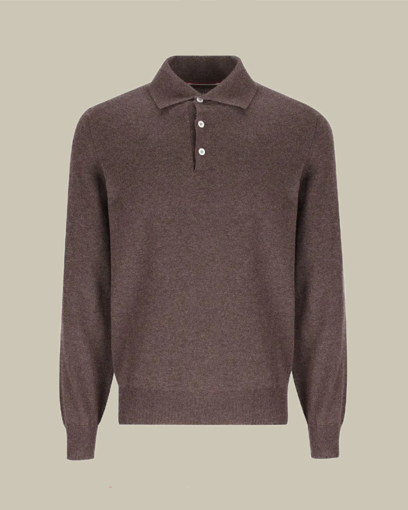 Dark Brown Cashmere Knit Polo Shirt