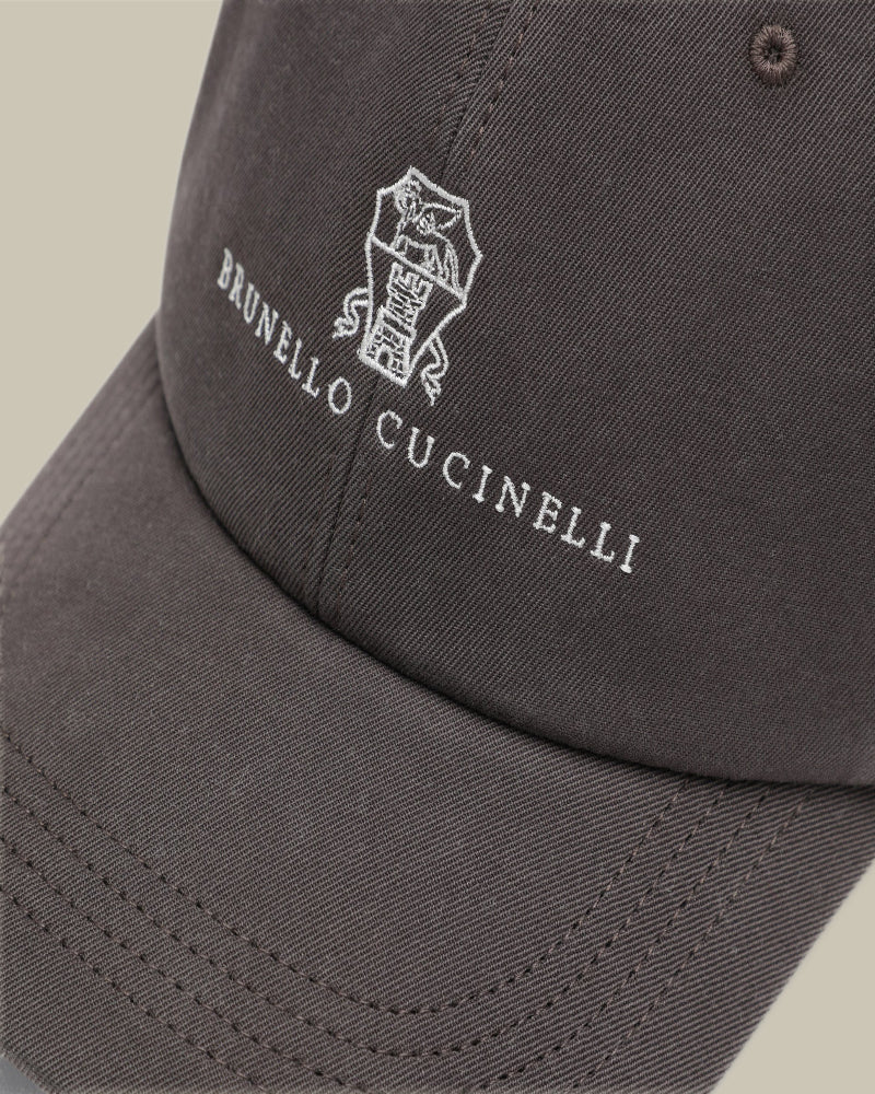 Brown Garment-Dyed Twisted Cotton Gabardine Baseball Logo Cap