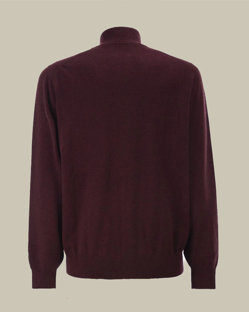 Burgundy Cashmere High Neck Zip Cardigan
