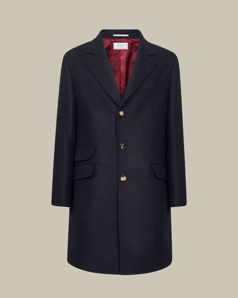 Unlined Virgin Wool Navy Overcoat