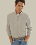 Cashmere Vanisé Chevron Sweater With Half Zip