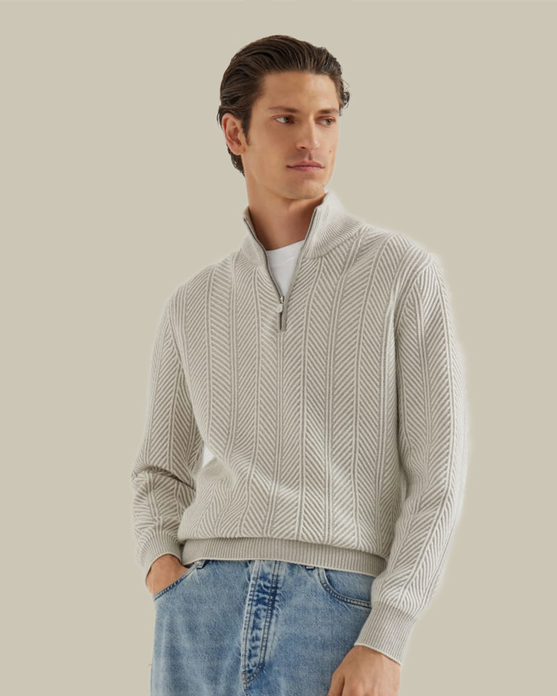 Cashmere Vanisé Chevron Sweater With Half Zip