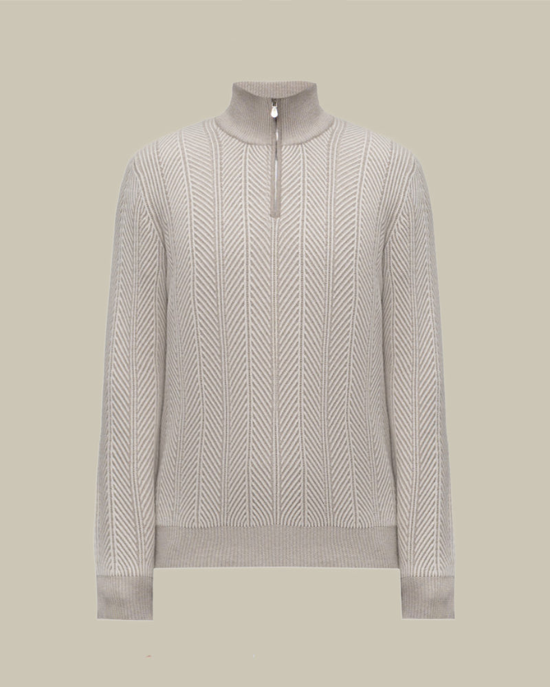 Cashmere Vanisé Chevron Sweater With Half Zip