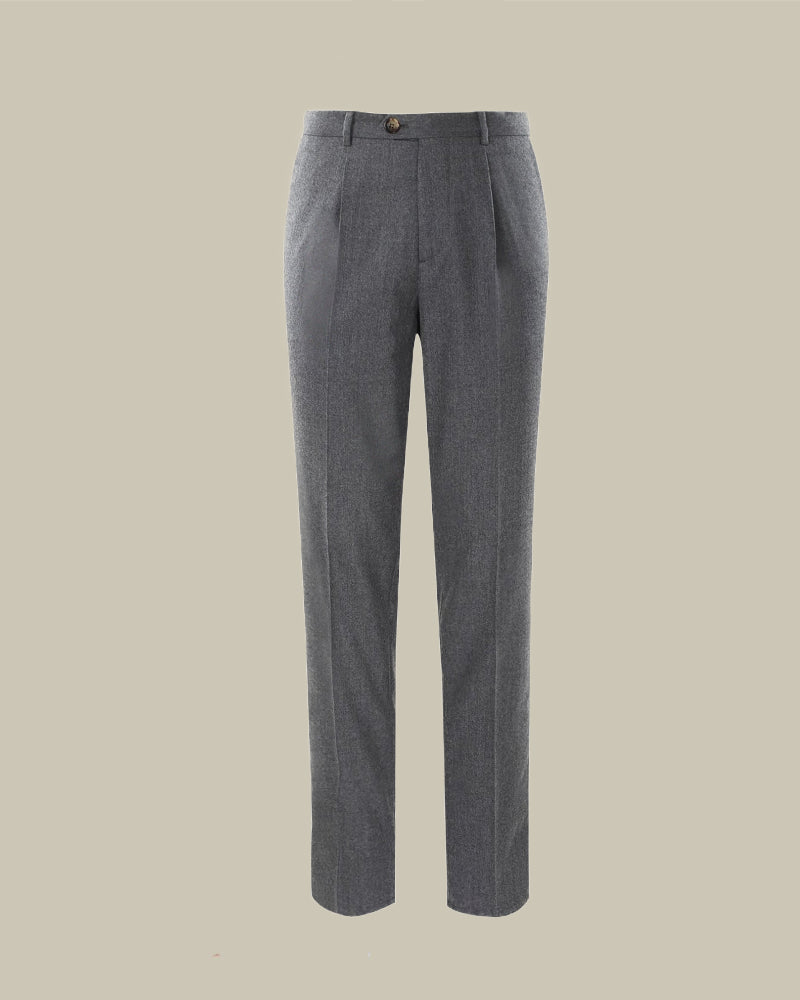 Grey Single Pleat Lightweight Flannel Trouser