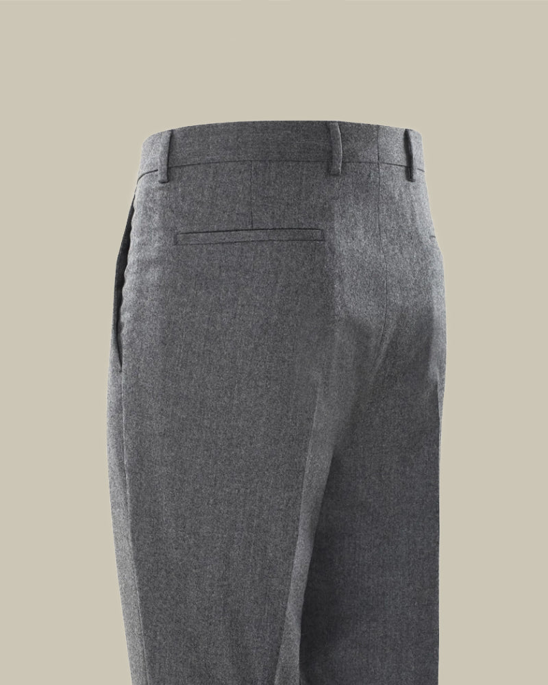 Grey Single Pleat Lightweight Flannel Trouser