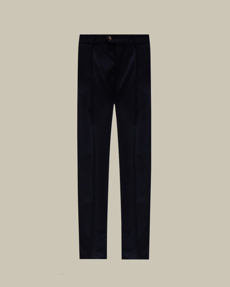 Navy Single Pleat Lightweight Flannel Trouser