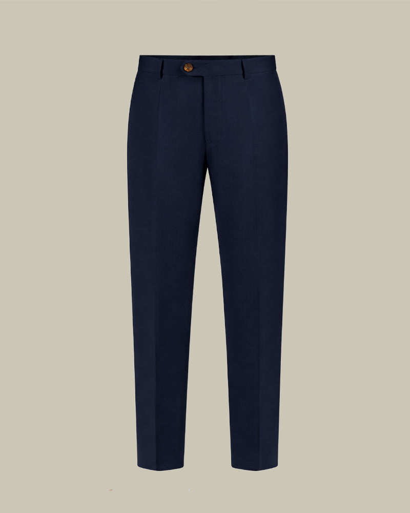 Navy Single Pleat Cotton Chinos