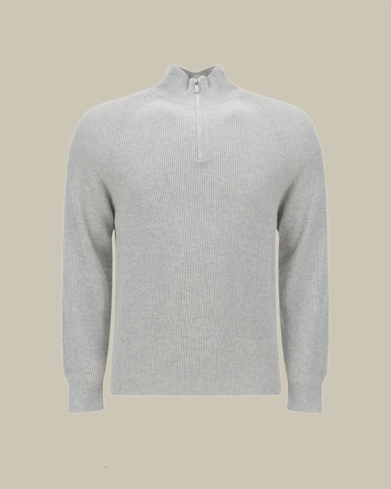 Cotton Rib Grey High Neck Knitted Jumper