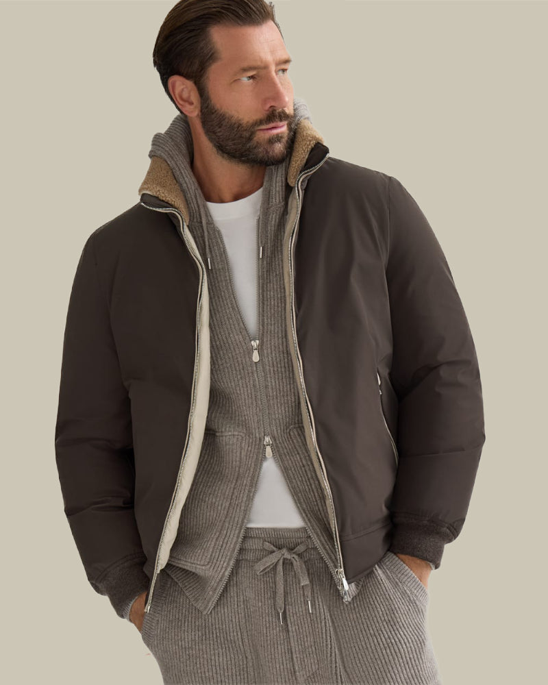 Brown Stretch Bonded Nylon Down Jacket