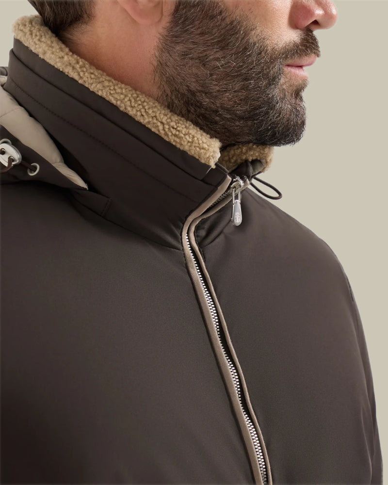 Brown Stretch Bonded Nylon Down Jacket