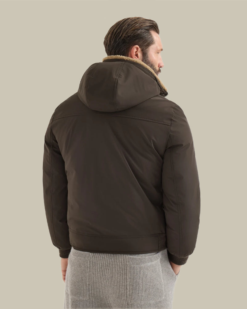 Brown Stretch Bonded Nylon Down Jacket