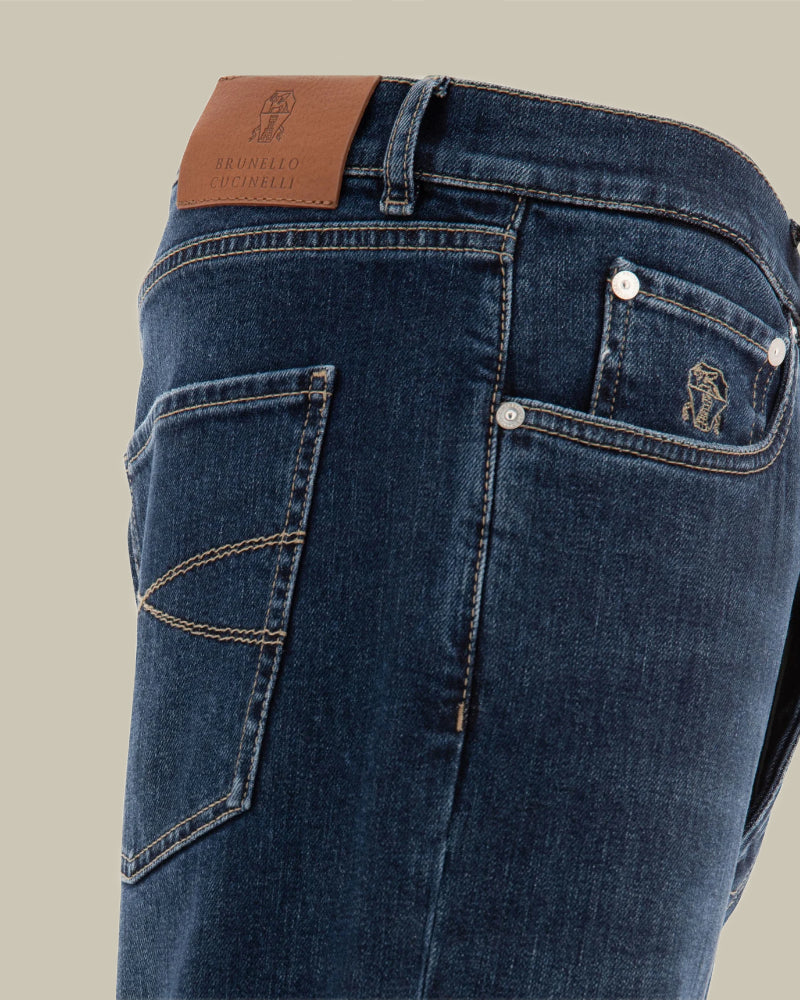 Blue Distressed Straight-Leg Jeans