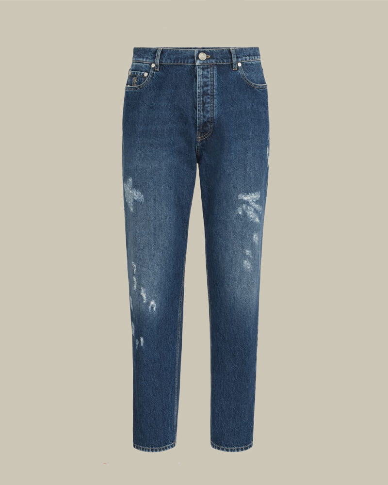Denim Iconic Fit Five-Pocket Trousers With Rips