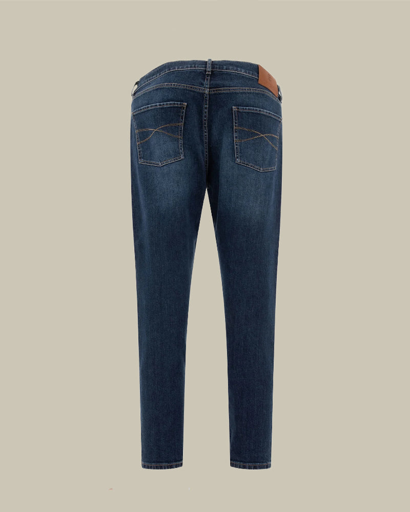 Blue Distressed Straight-Leg Jeans