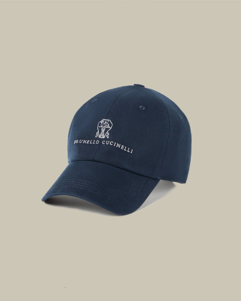 Navy Garment-Dyed Twisted Cotton Gabardine Baseball Logo Cap