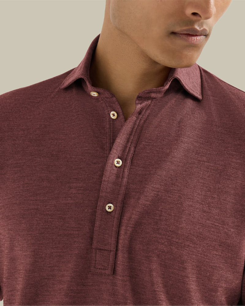 Burgundy Virgin Wool, Silk & Cotton Piqué Polo Shirt