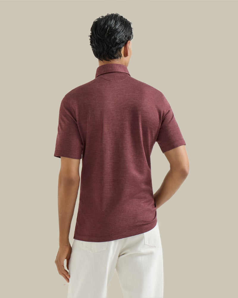 Burgundy Virgin Wool, Silk & Cotton Piqué Polo Shirt