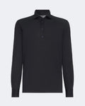 Navy Blue Silk & Cotton Lightweight Jersey Long Sleeve Polo