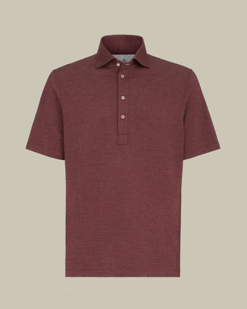 Burgundy Virgin Wool, Silk & Cotton Piqué Polo Shirt