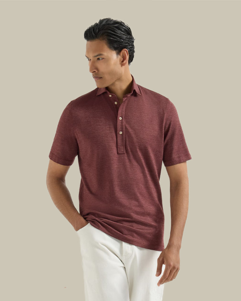 Burgundy Virgin Wool, Silk & Cotton Piqué Polo Shirt